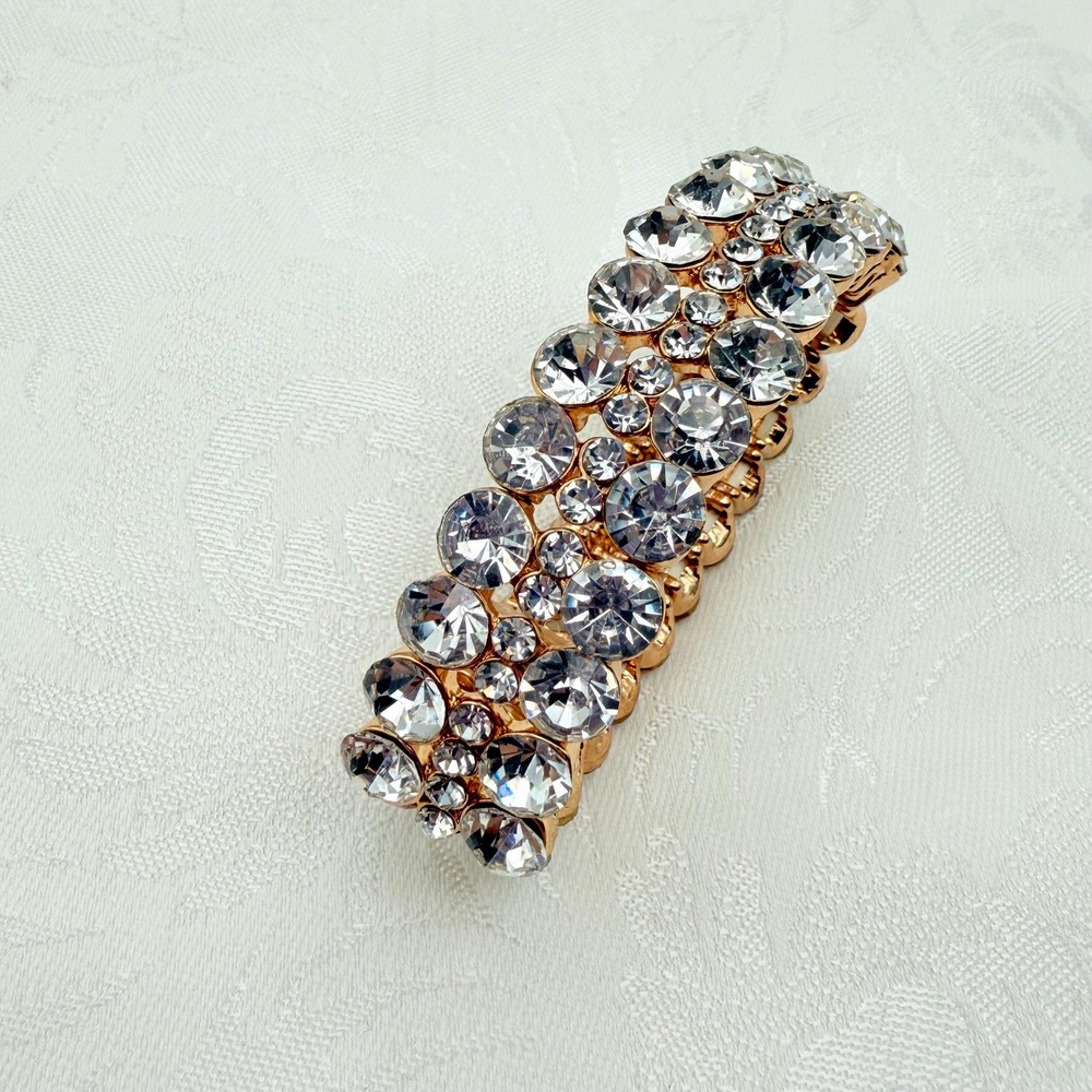 Vintage Gold Tone Bezel Set Clear Crystal Rhinestone Stretch Bracelet